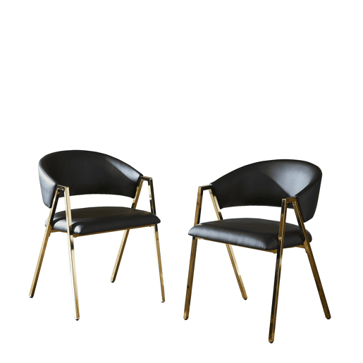 2 cadeiras de jantar - PU preto, estrutura dourada, design moderno minimalista - Preto