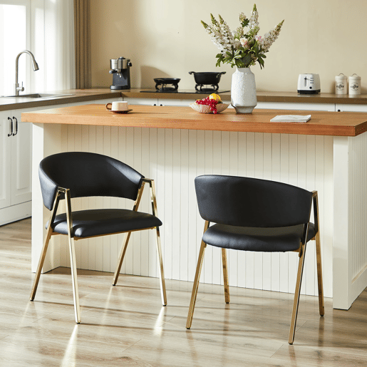 2 cadeiras de jantar - PU preto, estrutura dourada, design moderno minimalista - Preto