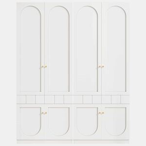 Roupeiro de 2 portas 160×50×200 cm - lacado, com varão para pendurar roupa e gavetas, puxadores metálicos, conjunto de 2 peças - Branco