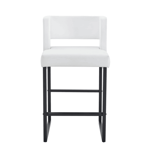 Cadeiras de bar 2 unidades - estilo nórdico, design quadrado, pernas metálicas pretas - Branco+Preto