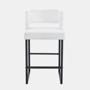Cadeiras de bar 2 unidades - estilo nórdico, design quadrado, pernas metálicas pretas - Branco+Preto