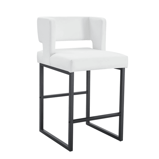 Cadeiras de bar 2 unidades - estilo nórdico, design quadrado, pernas metálicas pretas - Branco+Preto
