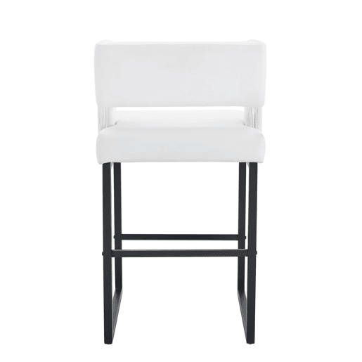 Cadeiras de bar 2 unidades - estilo nórdico, design quadrado, pernas metálicas pretas - Branco+Preto
