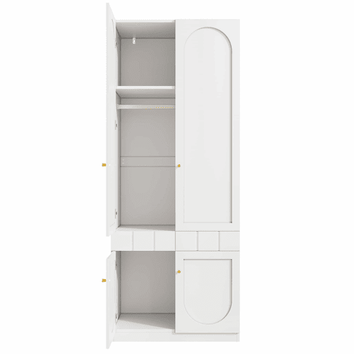 Roupeiro de 2 portas 80×50×200 cm - lacado, barra para pendurar roupa, gavetas, puxadores metálicos, mobiliário de quarto - branco Roupeiro de 2 portas 80×50×200 cm - lacado, barra para pendurar roupa, gavetas, puxadores metálicos, mobiliário de quarto - branco