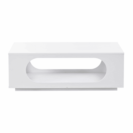 Mesa de centro com iluminação LED 100x50x35 cm - controlo por aplicação, MDF, capacidade de 30 kg, alto brilho, design com aberturas, amplo espaço de arrumação - Branco
