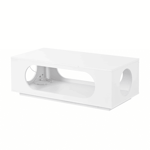 Mesa de centro com iluminação LED 100x50x35 cm - controlo por aplicação, MDF, capacidade de 30 kg, alto brilho, design com aberturas, amplo espaço de arrumação - Branco