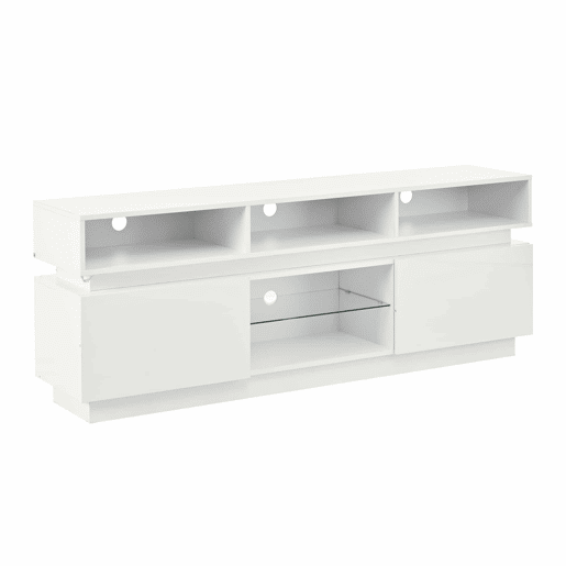 Móvel para TV 160 x 35 x 60 cm - suporte para TV de perfil baixo com prateleira em vidro temperado, acabamento de alto brilho, iluminação LED, MDF, adequado para TVs de 60 polegadas - branco