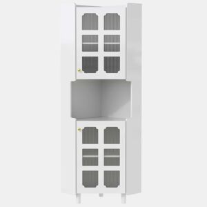 Armário de canto com iluminação LED - multifuncional, acabamento lacado, MDF, para sala de estar, quarto, casa de banho, sala de jantar - Branco