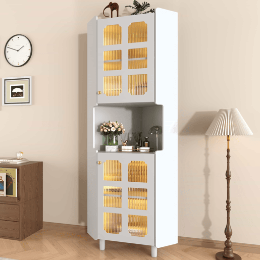 Armário de canto com iluminação LED - multifuncional, acabamento lacado, MDF, para sala de estar, quarto, casa de banho, sala de jantar - Branco Armário de canto com iluminação LED - multifuncional, acabamento lacado, MDF, para sala de estar, quarto, casa de banho, sala de jantar - Branco