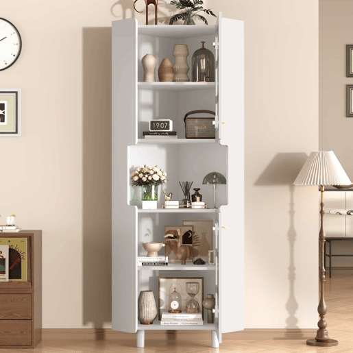 Armário de canto com iluminação LED - multifuncional, acabamento lacado, MDF, para sala de estar, quarto, casa de banho, sala de jantar - Branco Armário de canto com iluminação LED - multifuncional, acabamento lacado, MDF, para sala de estar, quarto, casa de banho, sala de jantar - Branco