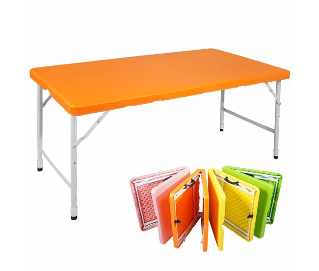 Mesa plegable 125cm - resistente, ajustable, multiusos - naranja