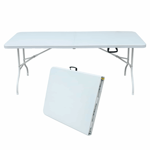 Mesa dobrável de 180 cm - multifuncional, resistente, com pega - branca