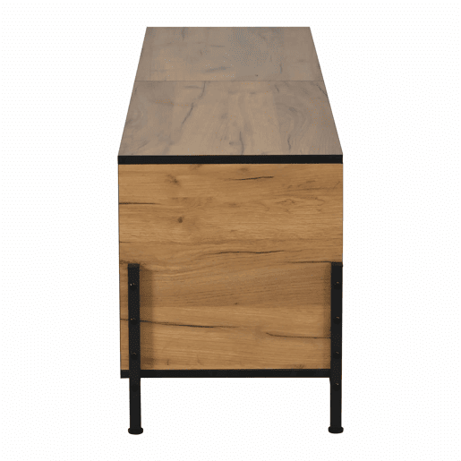 Móvel baixo para televisão 153 x 40 x 50 cm - 4 portas, design geométrico contrastante, adequado para televisores de 65 polegadas, linhas pretas - madeira natural