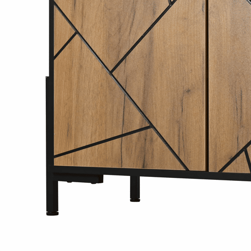 Móvel baixo para televisão 153 x 40 x 50 cm - 4 portas, design geométrico contrastante, adequado para televisores de 65 polegadas, linhas pretas - madeira natural