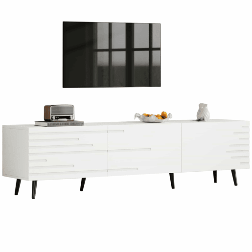 Móvel de TV 180 x 40 x 48 cm - 3 portas basculantes, padrão estampado, amplo espaço de arrumação, compatível com televisores até 80 polegadas, MDF - Branco