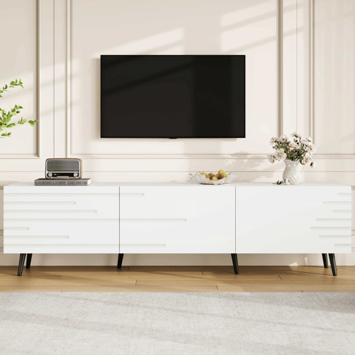 Móvel de TV 180 x 40 x 48 cm - 3 portas basculantes, padrão estampado, amplo espaço de arrumação, compatível com televisores até 80 polegadas, MDF - Branco