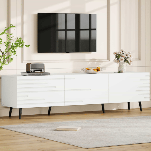 Móvel de TV 180 x 40 x 48 cm - 3 portas basculantes, padrão estampado, amplo espaço de arrumação, compatível com televisores até 80 polegadas, MDF - Branco