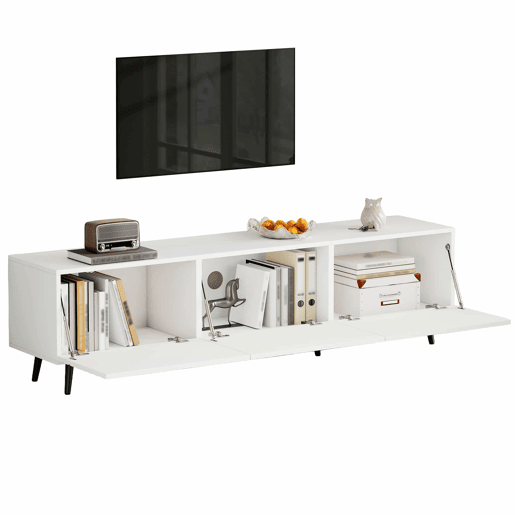 Móvel de TV 180 x 40 x 48 cm - 3 portas basculantes, padrão estampado, amplo espaço de arrumação, compatível com televisores até 80 polegadas, MDF - Branco