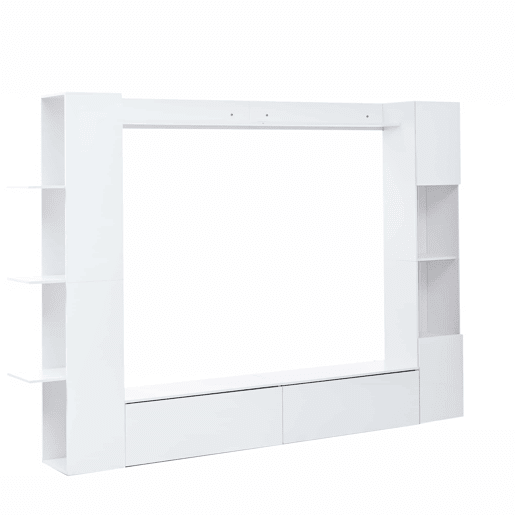 Conjunto modular de sala de estar de 4 peças - compacto com grande capacidade de arrumação, vitrina com porta reversível, móvel de TV e armário de arrumação para sala de estar - branco