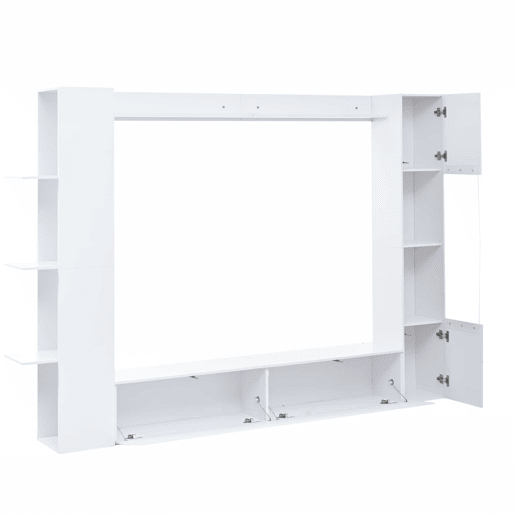 Conjunto modular de sala de estar de 4 peças - compacto com grande capacidade de arrumação, vitrina com porta reversível, móvel de TV e armário de arrumação para sala de estar - branco