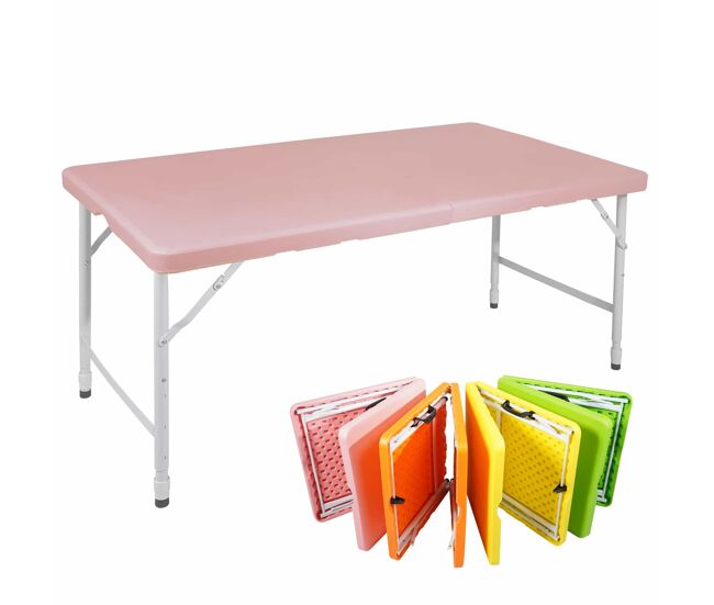 Mesa plegable 125cm - portátil, resistente, altura ajustable, multifuncional - rosa