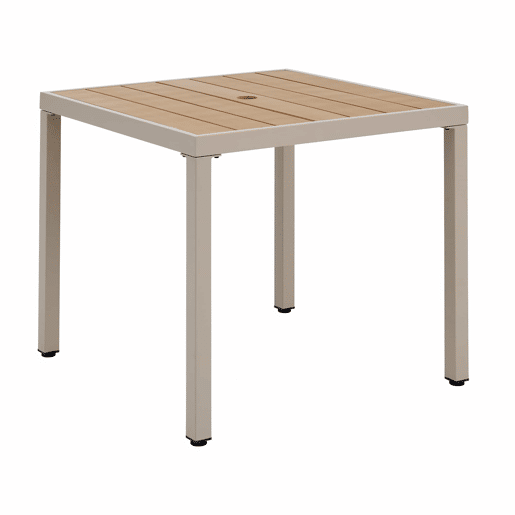 Conjunto de jantar de jardim para 4 pessoas - 1 mesa e 4 cadeiras, ferro galvanizado, tampo em madeira plástica - Caqui e Bege