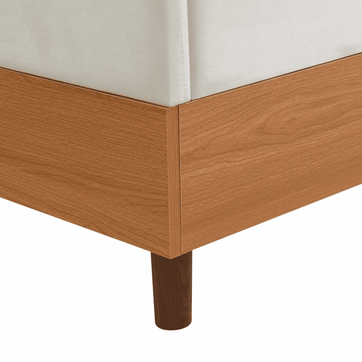 Cama individual estofada 90x200 cm - design em veludo e madeira com 2 bolsos de arrumação, rebordo de espuma macia anti-colisão, estrutura de cama estável para quarto infantil - Branco + Natural