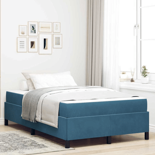 Estrutura da Cama de casal moderno com colchão - Azul Escuro 120 x 190 cm tecido