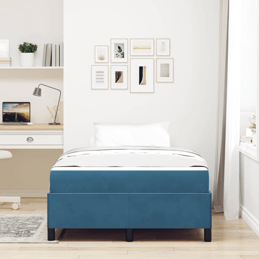 Estrutura da Cama de casal moderno com colchão - Azul Escuro 120 x 190 cm tecido