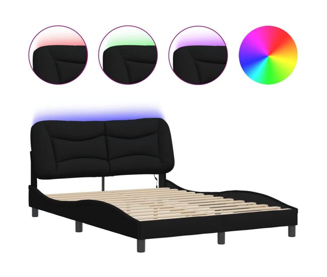 Estructura de cama doble matrimonial con led - tela negro 120x200 cm