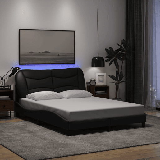 Estrutura de Cama de casal moderno com LED - 120x200 cm tecido preto