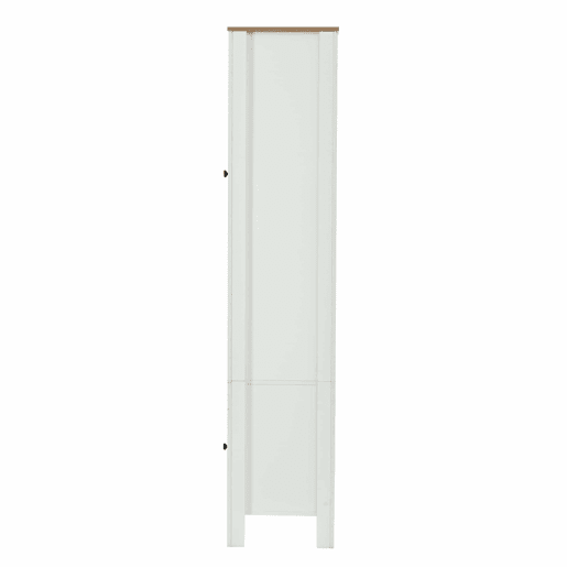 Vitrine alta 70 x 40 x 188 cm - com 2 portas, 6 prateleiras ajustáveis, vitrine de vidro com iluminação LED, estilo moderno - branco e cor de madeira natural