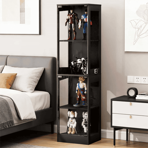 Vitrine de vidro 40 x 35 x 165 cm - 4 prateleiras, LED, portas de vidro, sensor inteligente - Preto