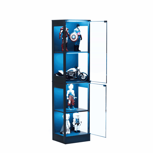 Vitrine de vidro 40 x 35 x 165 cm - 4 prateleiras, LED, portas de vidro, sensor inteligente - Preto
