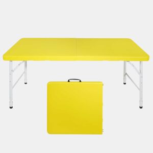 Mesa dobrável de 125 cm - resistente, ajustável, multifuncional - amarela