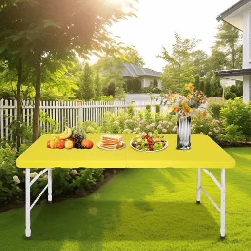 Mesa dobrável de 125 cm - resistente, ajustável, multifuncional - amarela
