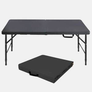Mesa dobrável portátil de 125 cm - resistente, com altura ajustável, multifuncional, ideal para acampamentos e festas - preta