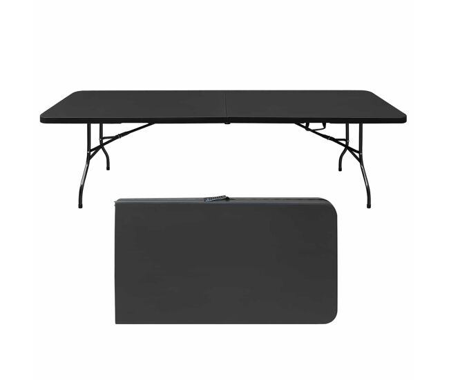 Mesa plegable 244cm - resistente, multiusos, con asa - negra
