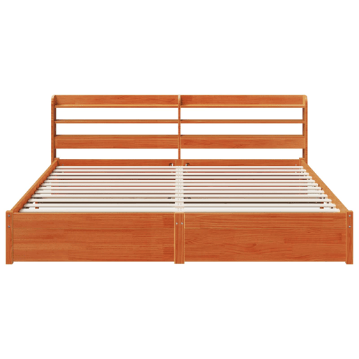 Estrutura de cama de casal simple com cabeceira - Marrom Cera 200 x 200 cm