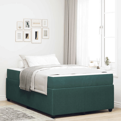 Estrutura da Cama de casal moderno com colchão Verde Escuro 120 x 190 cm tecido