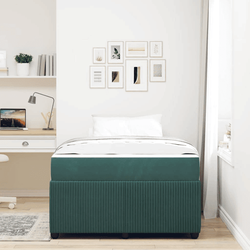 Estrutura da Cama de casal moderno com colchão Verde Escuro 120 x 190 cm tecido