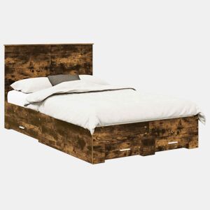 Estrutura de cama de casal com cabeceira - Carvalho Defumado 120 x 190 cm