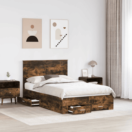 Estrutura de cama de casal com cabeceira - Carvalho Defumado 120 x 190 cm