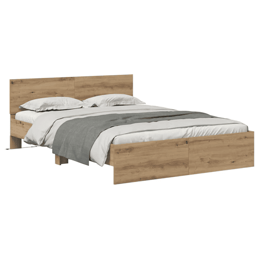 Estrutura de cama de casal moderno com cabeceira - Carvalho Artesanal 120 x 190 cm