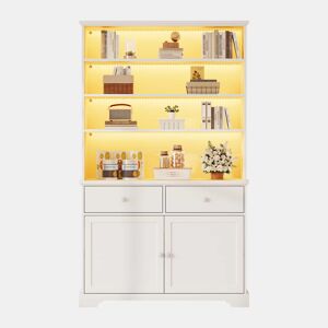 Armário vitrina 100 x 38 x 170 cm - vitrina com 2 portas, iluminação LED, móvel de sala multifuncional com 2 gavetas, estante para livros, armário grande - branco