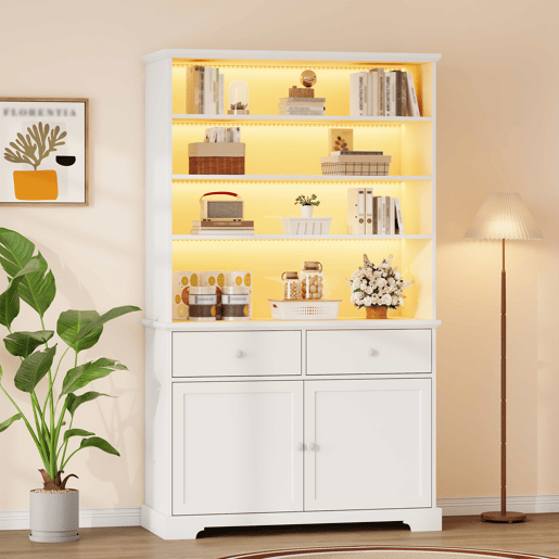 Armário vitrina 100 x 38 x 170 cm - vitrina com 2 portas, iluminação LED, móvel de sala multifuncional com 2 gavetas, estante para livros, armário grande - branco