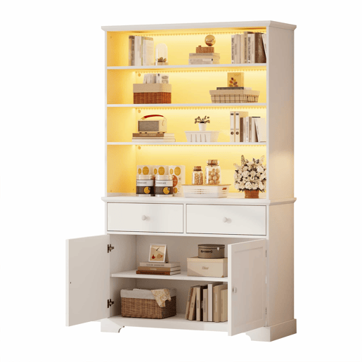 Armário vitrina 100 x 38 x 170 cm - vitrina com 2 portas, iluminação LED, móvel de sala multifuncional com 2 gavetas, estante para livros, armário grande - branco