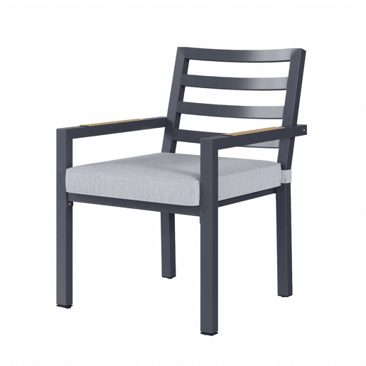 Conjunto de jantar de jardim para 6 pessoas - 1 mesa e 6 cadeiras, ferro galvanizado, tampo em madeira plástica - cinzento