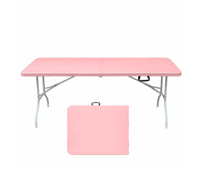 Mesa plegable portátil 180cm - resistente, multiusos, con asa, capacidad 135kg - rosa