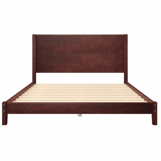 Cama de plataforma 160x200 - com cabeceira e base de ripas - castanho